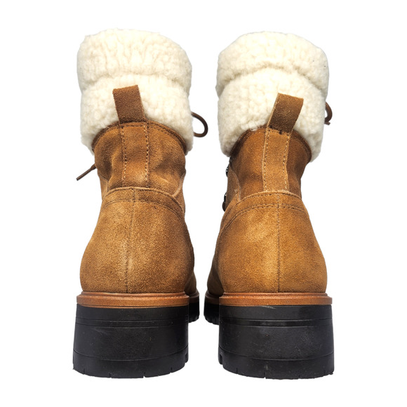 Marc Fisher Boots 9 Brown Leather Suede Combat Faux Shearling Fur Mid Calf Lace - Picture 8 of 12